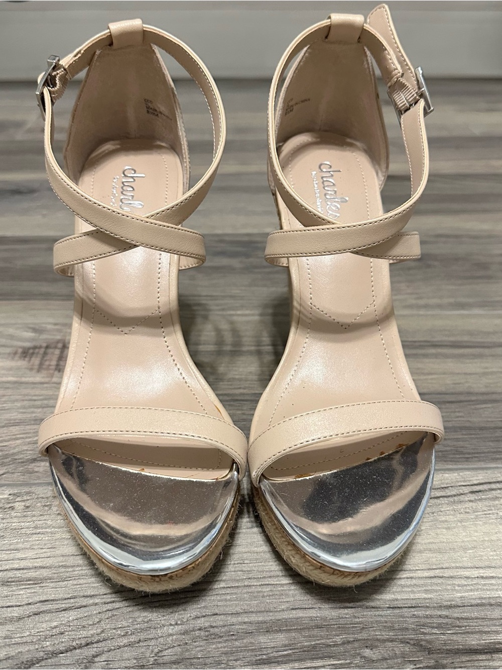 Charles by Charles David Nude and Silver Espadrille Wedge Sandals